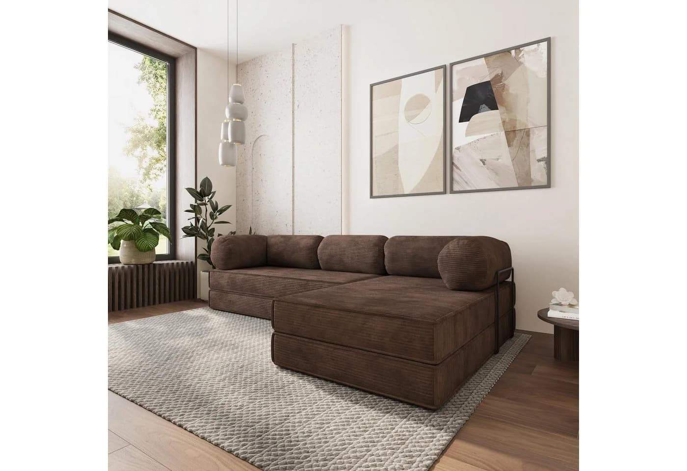 Masseno Ecksofa ETERA Braun mit Schlaffunktion