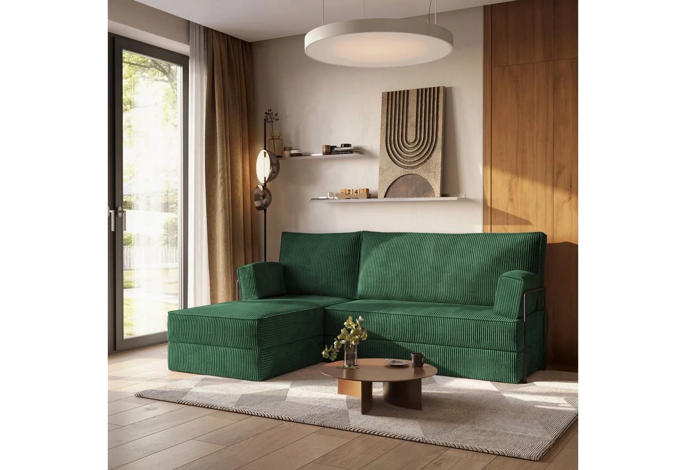 Masseno Ecksofa NOTIA Grün mit Schlaffunktion
