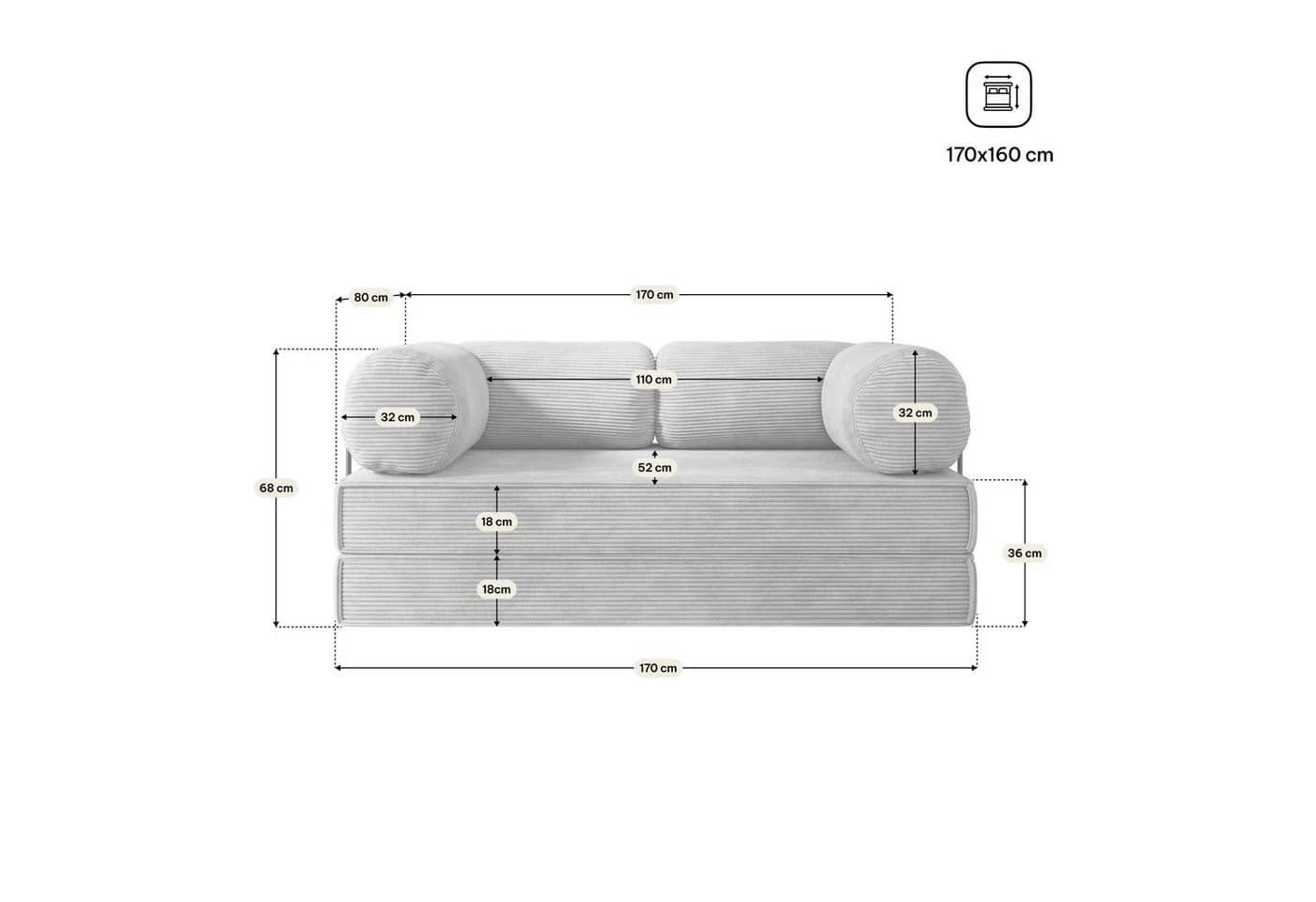 ALVIO Schlafsofa mit Schlaffunktion, Vollschaum & Metallgestell - Bild 3