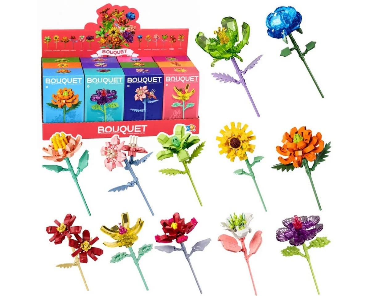 Wisam Bausteine Einzelne Blume mit Stiel Bunte Mischung 71-106 Teile