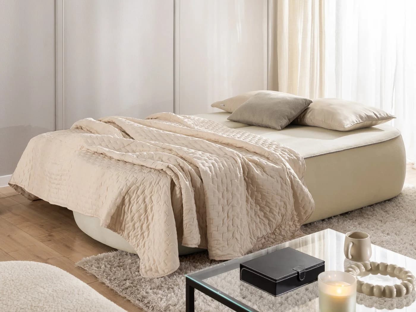 S-Style Schlafsofa Vero Plüschstoff Bettkasten Grau