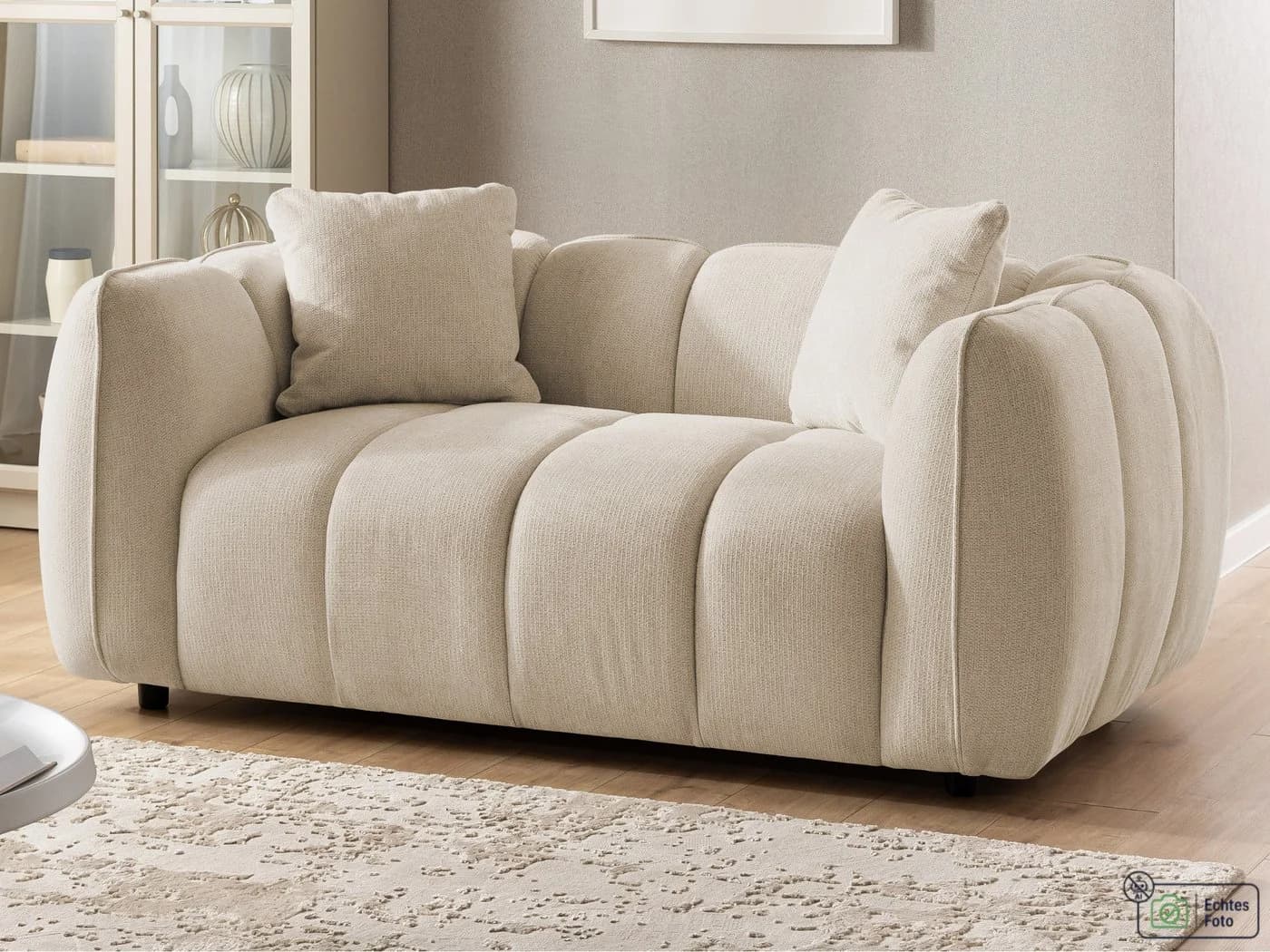 S-Style Möbel Sofa 2-Sitzer Nubira Beige Bubble-Optik Strukturstoff - Bild 2