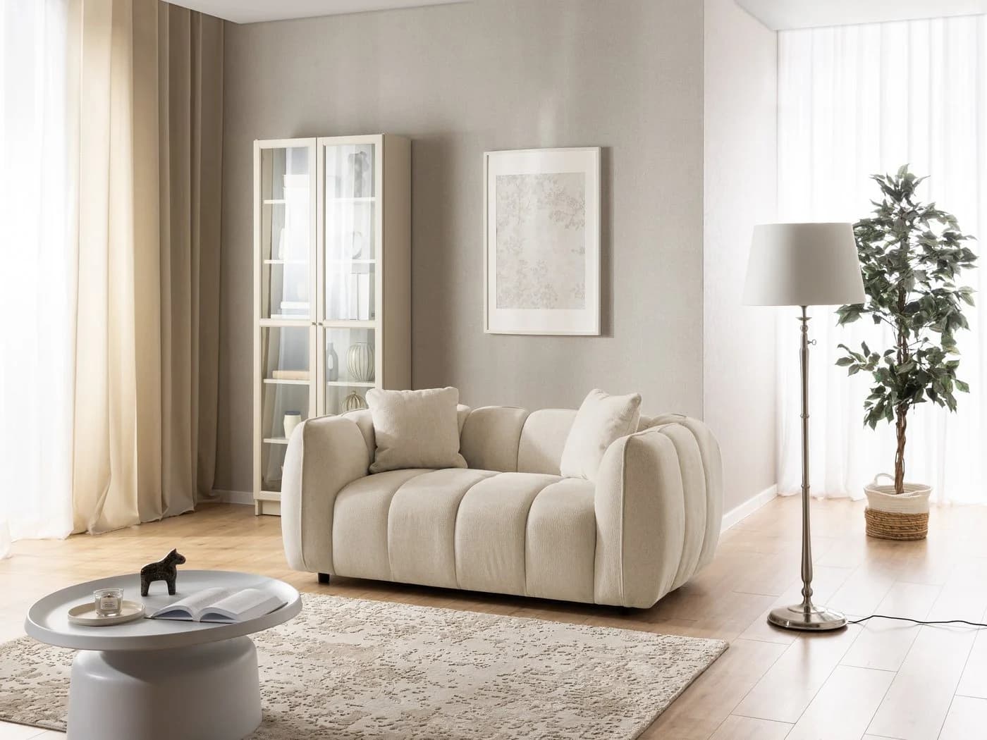 S-Style Möbel Sofa 2-Sitzer Nubira Beige Bubble-Optik Strukturstoff - Bild 4