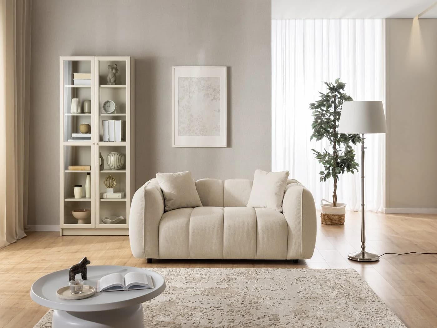S-Style Möbel Sofa 2-Sitzer Nubira Beige Bubble-Optik Strukturstoff - Bild 5