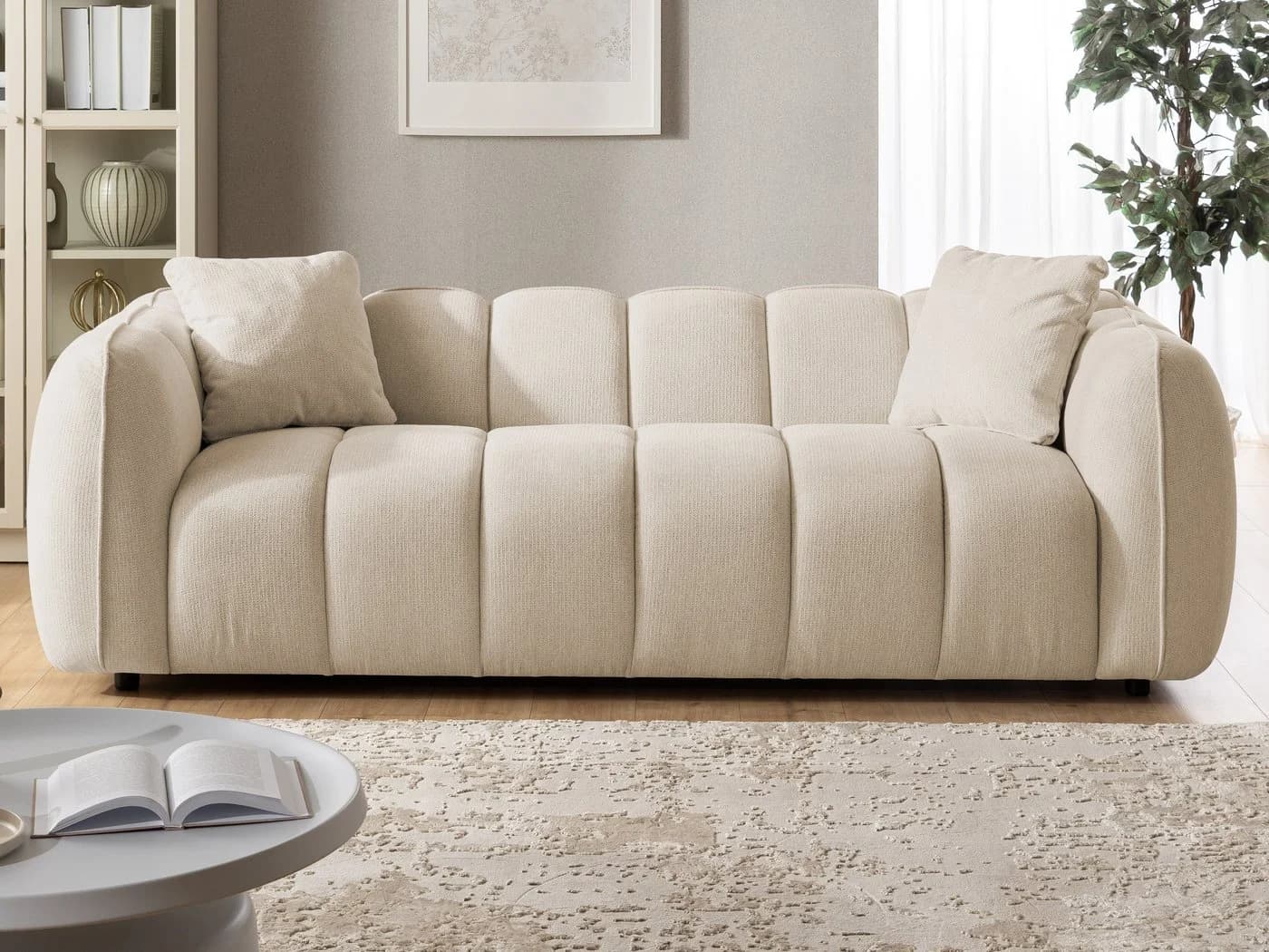 S-Style Möbel Sofa 3-Sitzer Nubira Hellbeige Strukturstoff Bubble-Optik