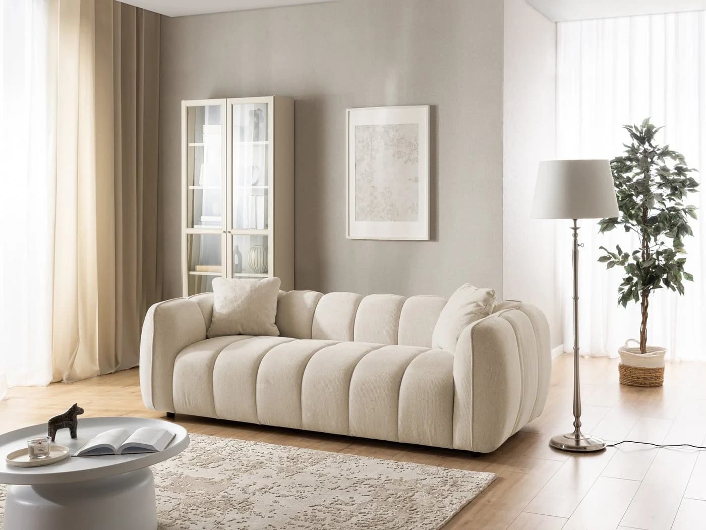 S-Style Möbel Sofa 3-Sitzer Nubira Hellbeige Strukturstoff Bubble-Optik - Bild 4