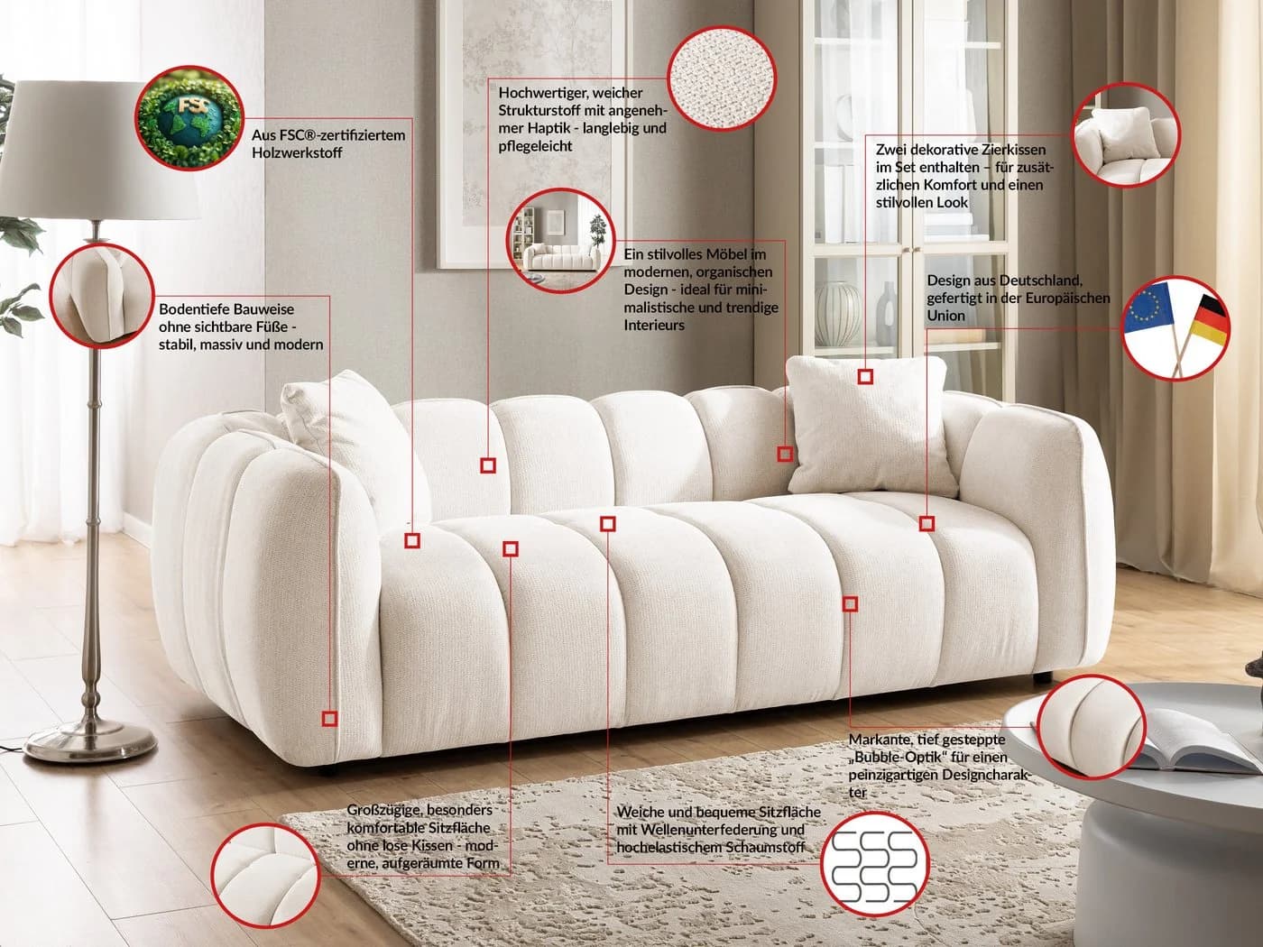 S-Style Möbel Polstergarnitur Nubira Beige Bubble-Optik - Bild 5