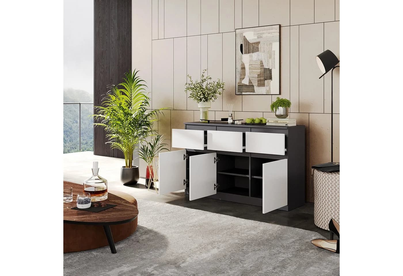 Furnica Kommode Anthrazit 120 cm mit 3 Schubladen und 3 Türen - Bild 3