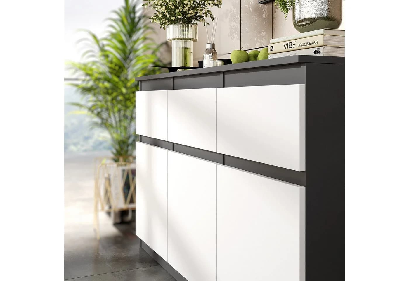 Furnica Kommode Anthrazit 120 cm mit 3 Schubladen und 3 Türen - Bild 4