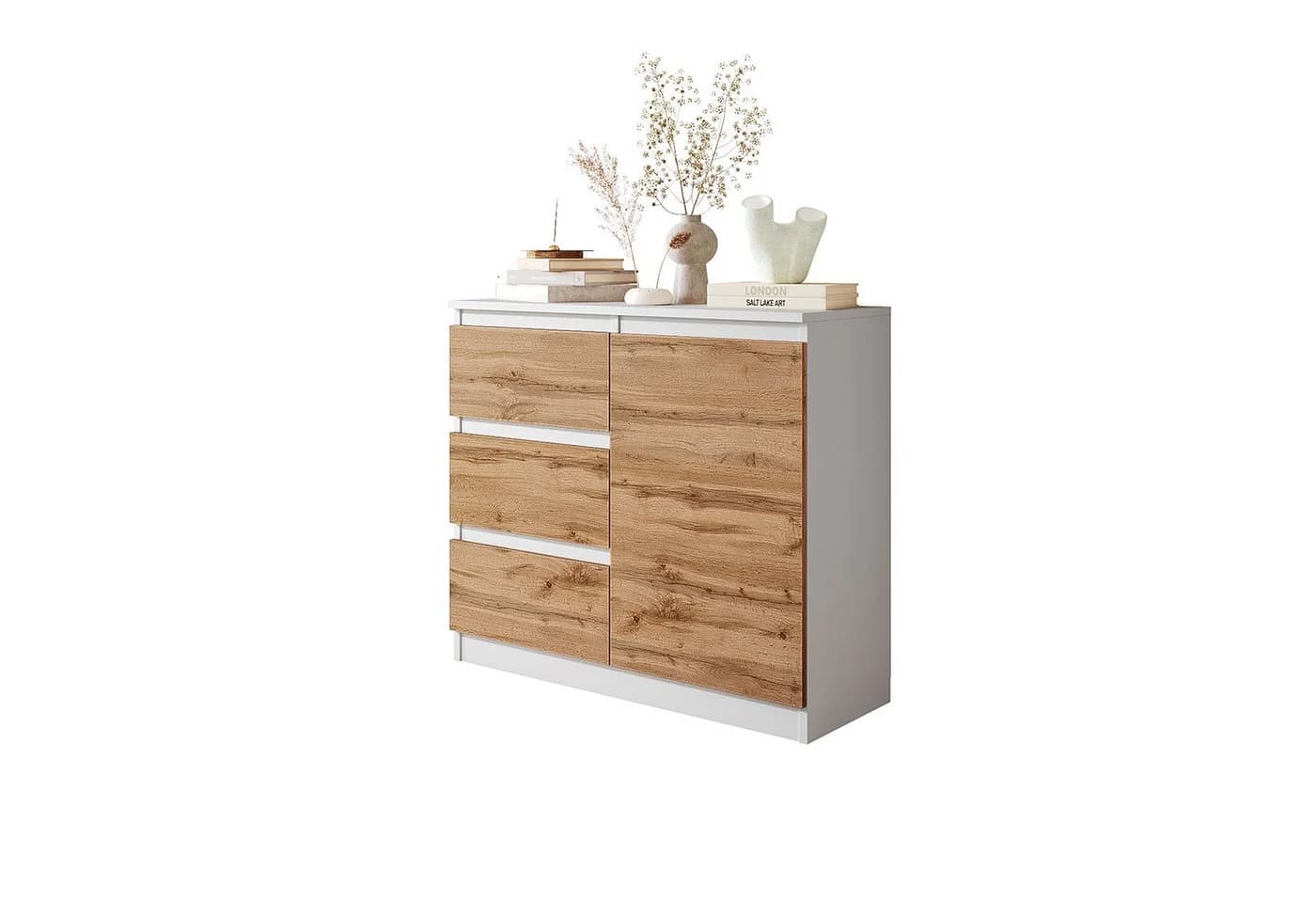Furnica Kommode Weiß Matt 80 cm mit 3 Schubladen und 1 Tür - Bild 2