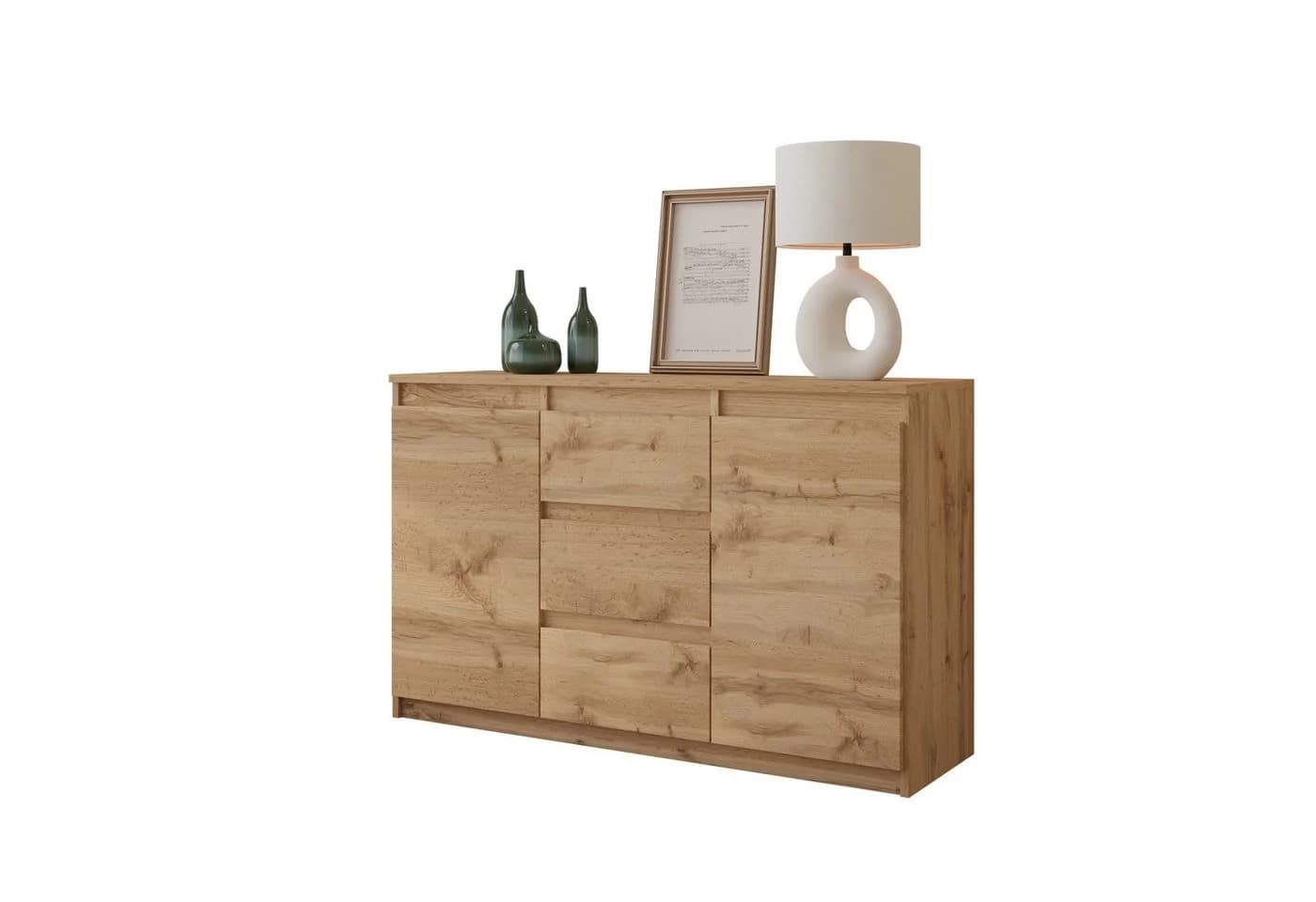 Furnica Kommode 120 cm mit 3 Schubladen und 2 Türen Wotan Eiche Modern - Bild 2