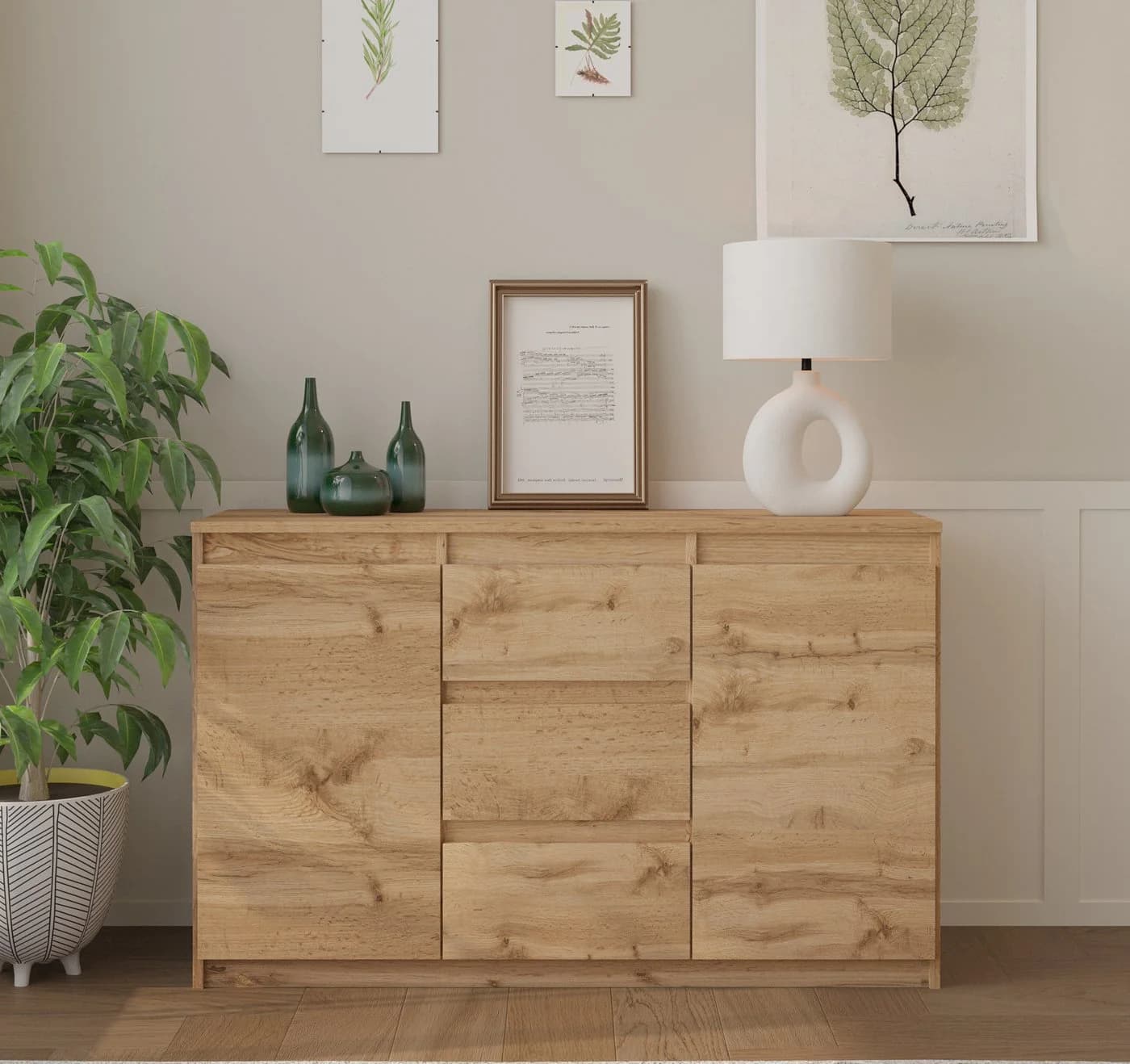 Furnica Kommode 120 cm mit 3 Schubladen und 2 Türen Wotan Eiche Modern - Bild 5