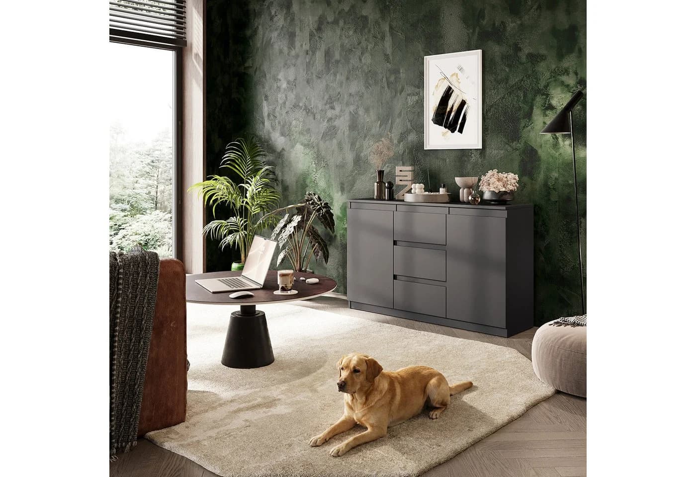 Furnica Kommode Anthrazit 120 cm mit Schubladen und Türen