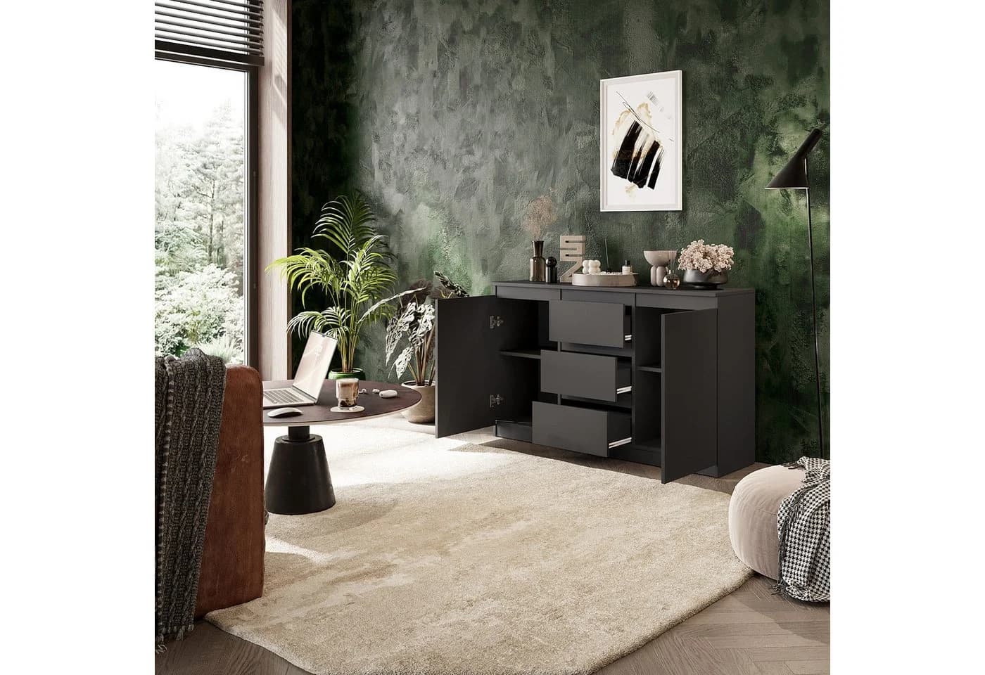 Furnica Kommode Anthrazit 120 cm mit Schubladen und Türen - Bild 4
