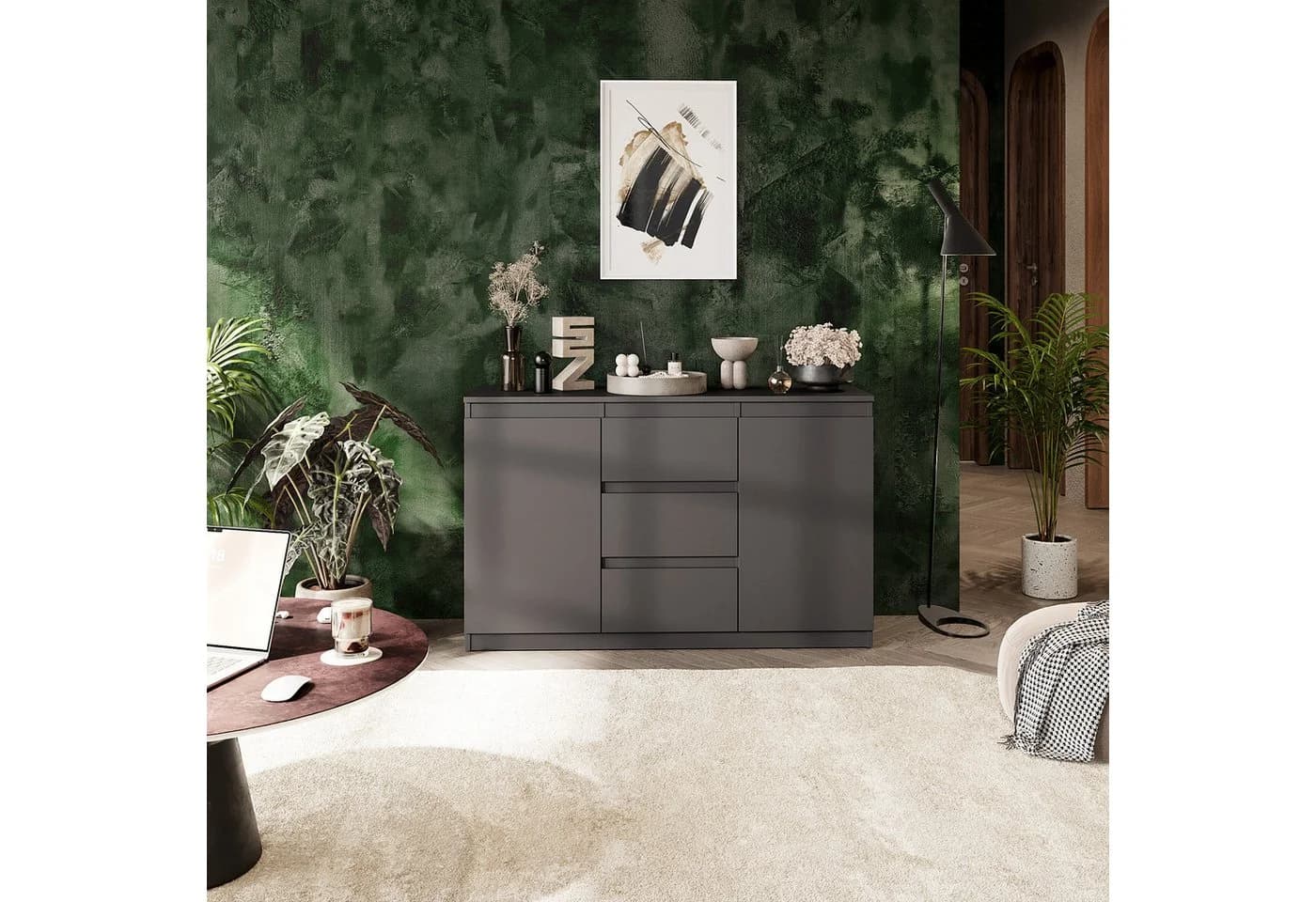 Furnica Kommode Anthrazit 120 cm mit Schubladen und Türen - Bild 5