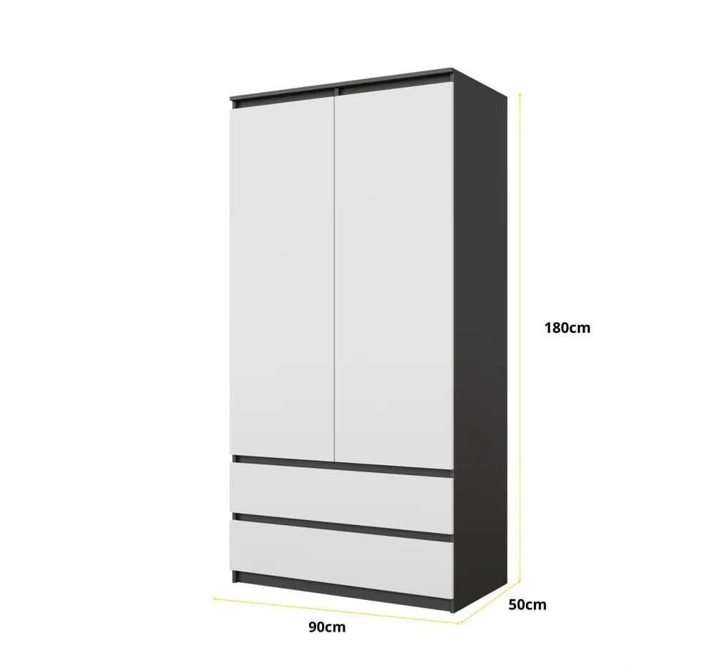 Furnica Kleiderschrank Joelle Anthrazit/Weiß Matt 2 Türen 2 Schubladen