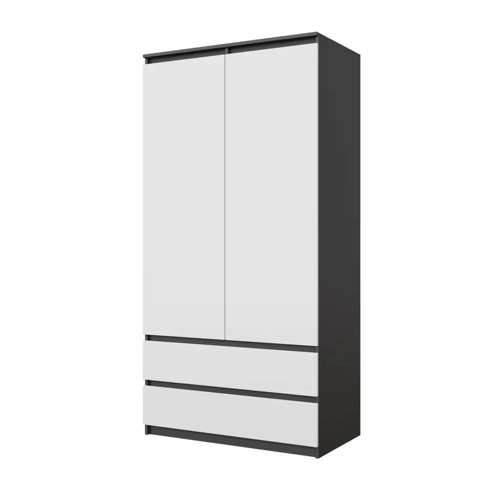 Furnica Kleiderschrank Joelle Anthrazit/Weiß Matt 2 Türen 2 Schubladen - Bild 2
