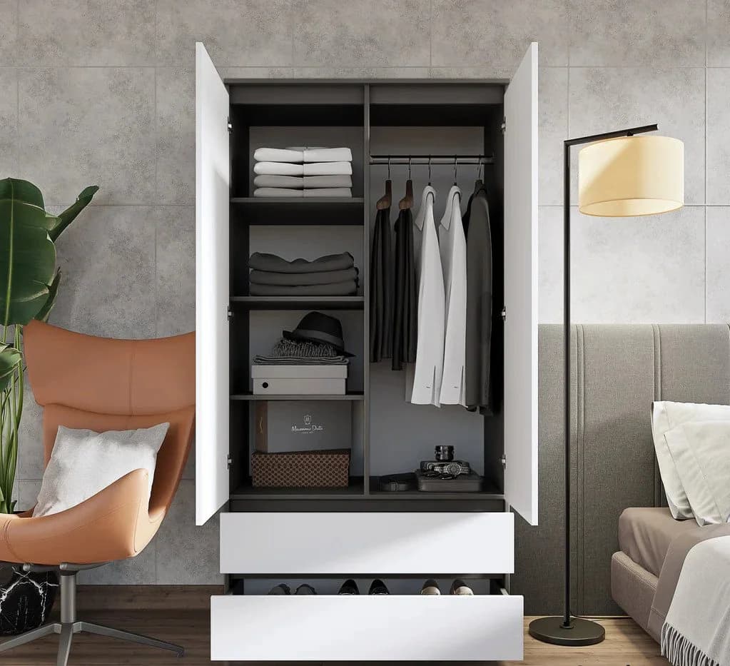 Furnica Kleiderschrank Joelle Anthrazit/Weiß Matt 2 Türen 2 Schubladen - Bild 4