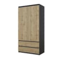 Furnica Kleiderschrank Joelle 90 cm Anthrazit/Weiß mit 2 Türen und 2 Schubladen Bild 2