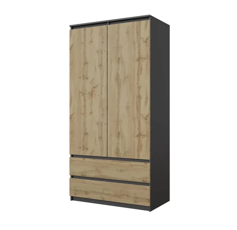 Furnica Kleiderschrank Joelle 90 cm Anthrazit/Weiß mit 2 Türen und 2 Schubladen - Bild 2