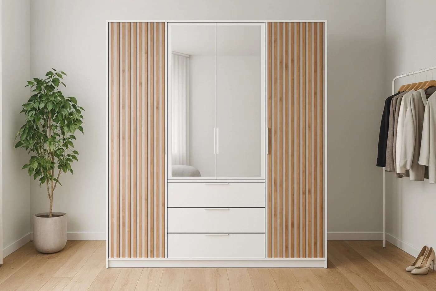 LABOO LUX Schlafzimmer-Set Eiche Wotan Schwarz Kleiderschrank & Kommode - Bild 4