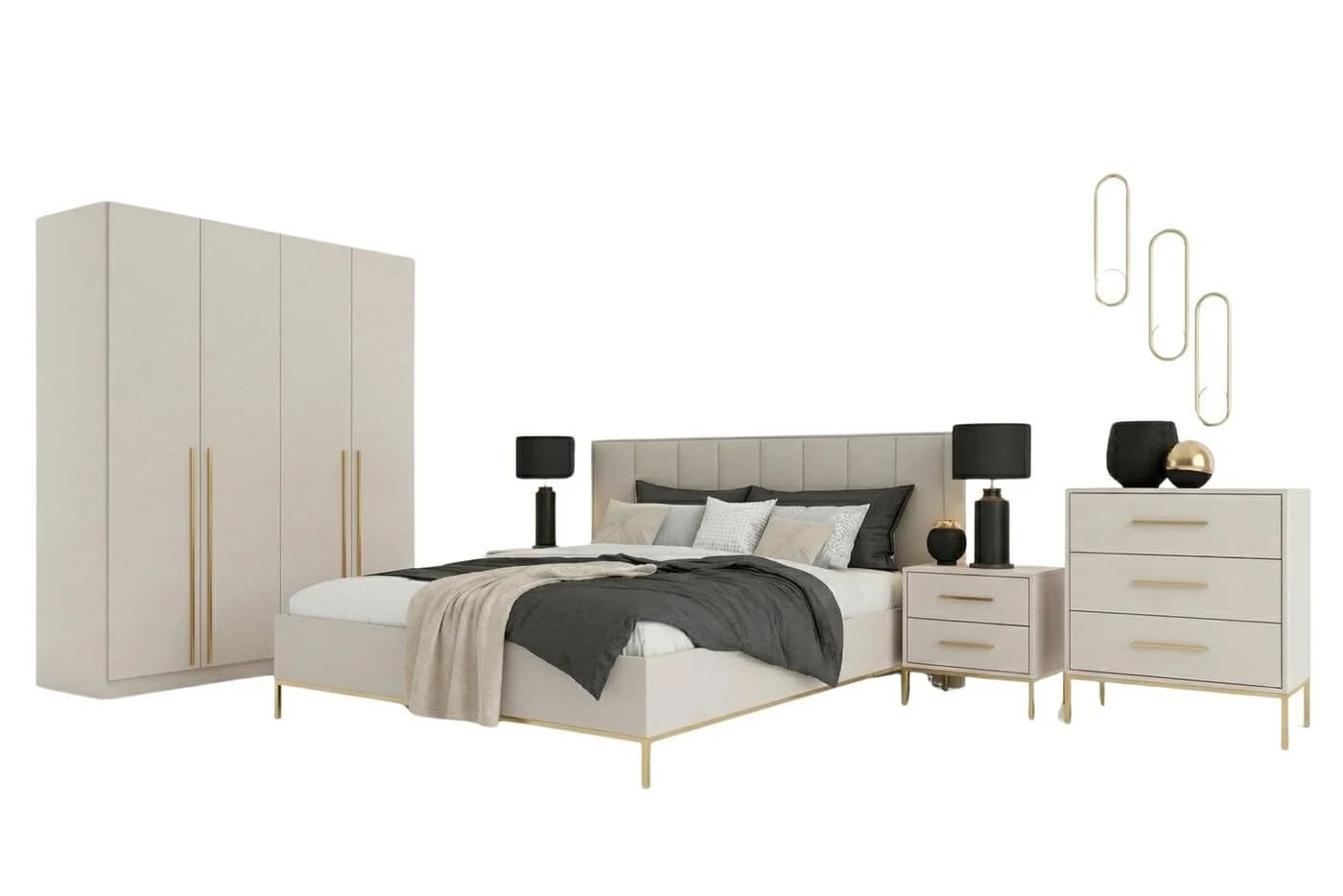 Deine Möbel 24 Schlafzimmer-Set MIRELO 5-tlg. Kaschmir Gold - Bild 2