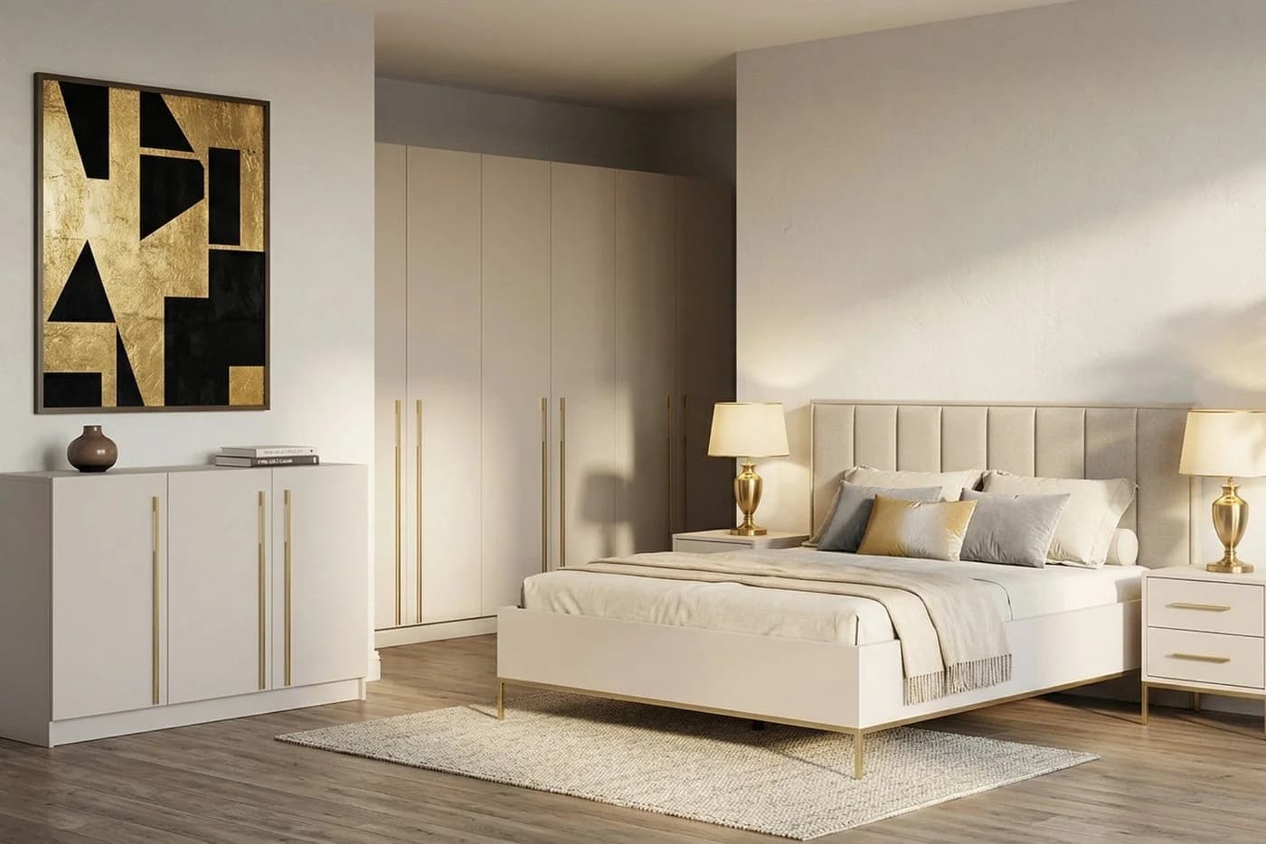 Deine Möbel 24 Schlafzimmer-Set MIRELO Kaschmir 4-tlg. mit Kleiderschrank