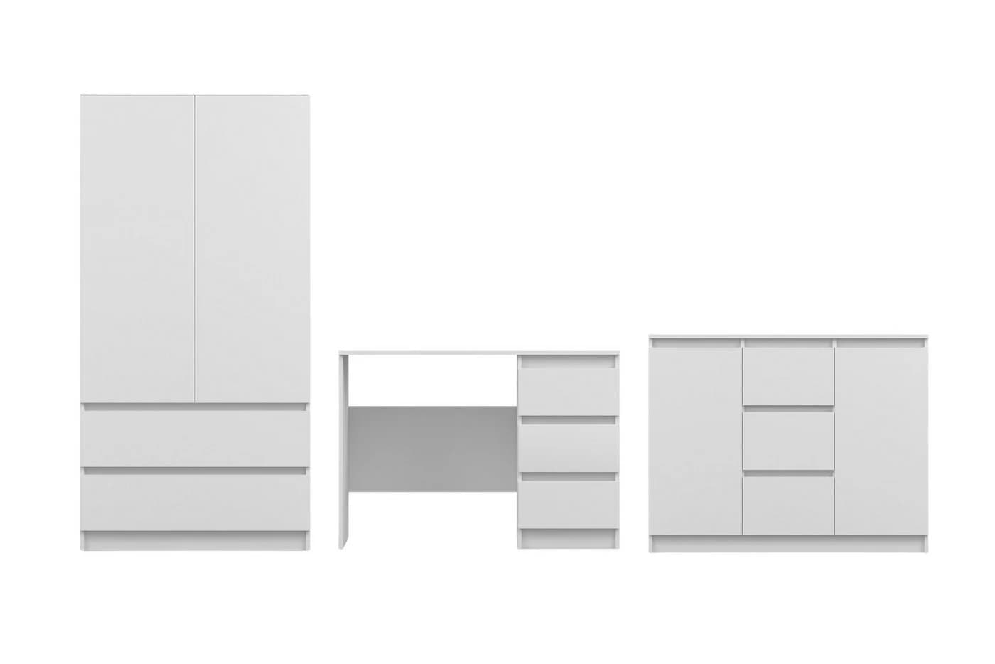 SIMO A Kinderzimmer-Set 3-tlg. mit Kleiderschrank, Schreibtisch & Kommode Weiß - Bild 2
