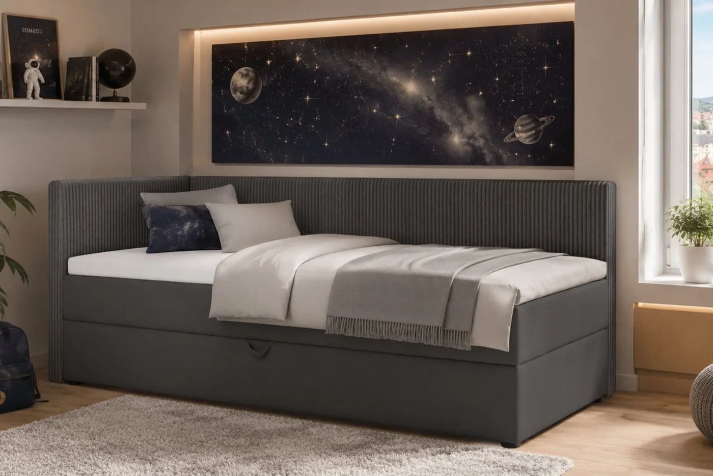 Deine Möbel 24 Boxspringbett RICO mit Bettkasten und Schlaffunktion Grau