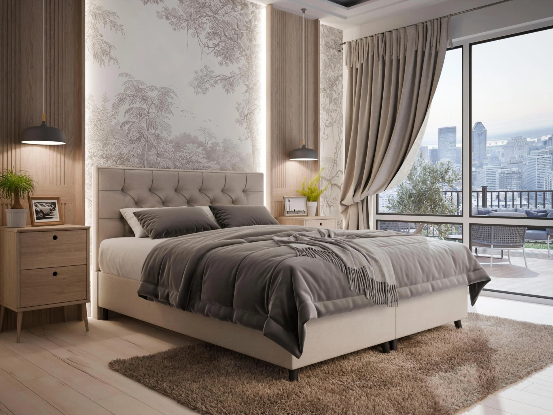 FORTE Boxbett CABO mit Bettkasten & Matratze dunkelbeige