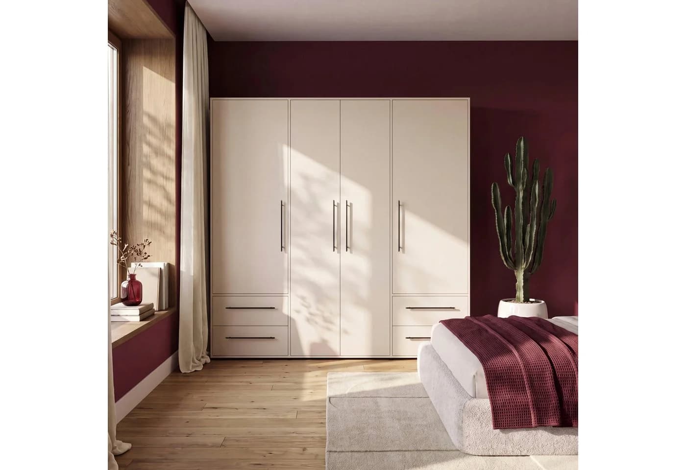 FORTE Kleiderschrank Mokkaris Beige 4 Türen 4 Schubladen