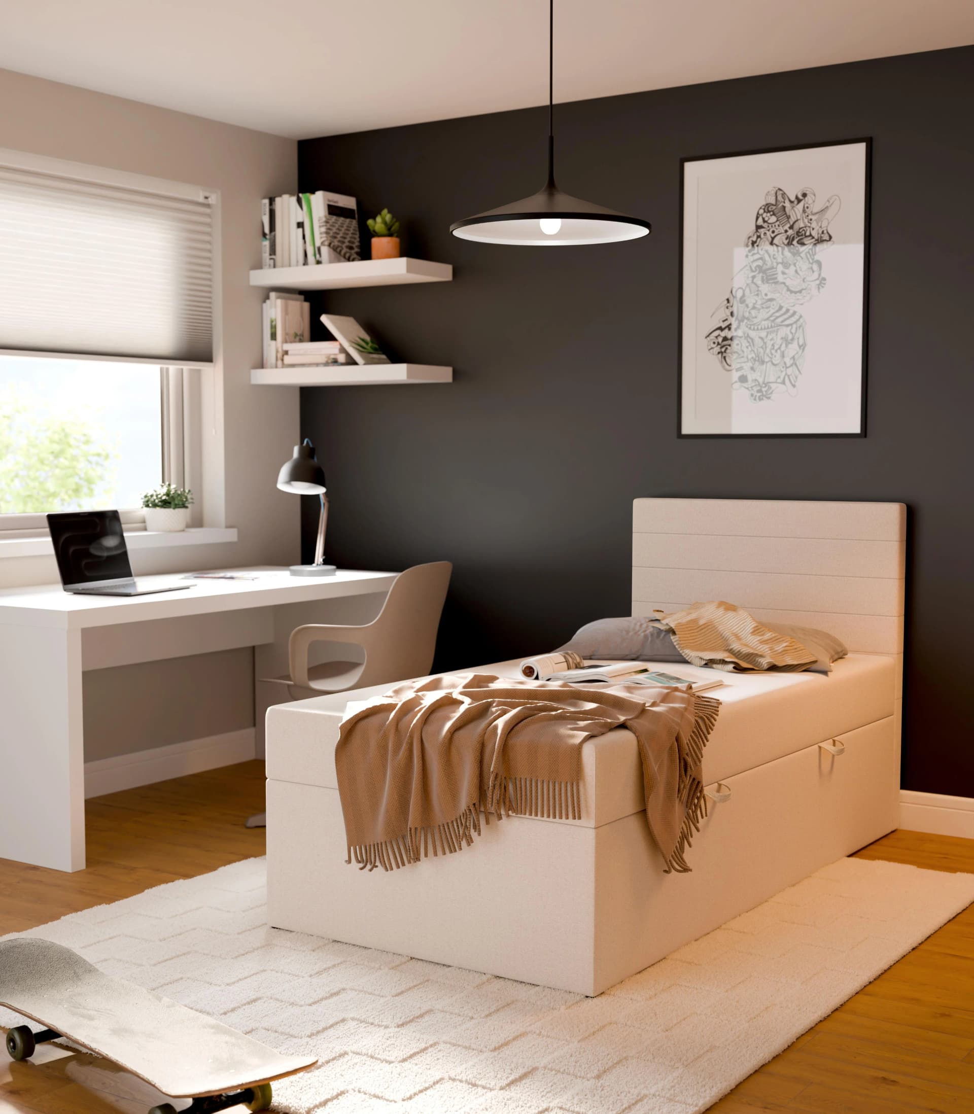 FORTE Einzelbett LUNO mit Bettkasten Beige
