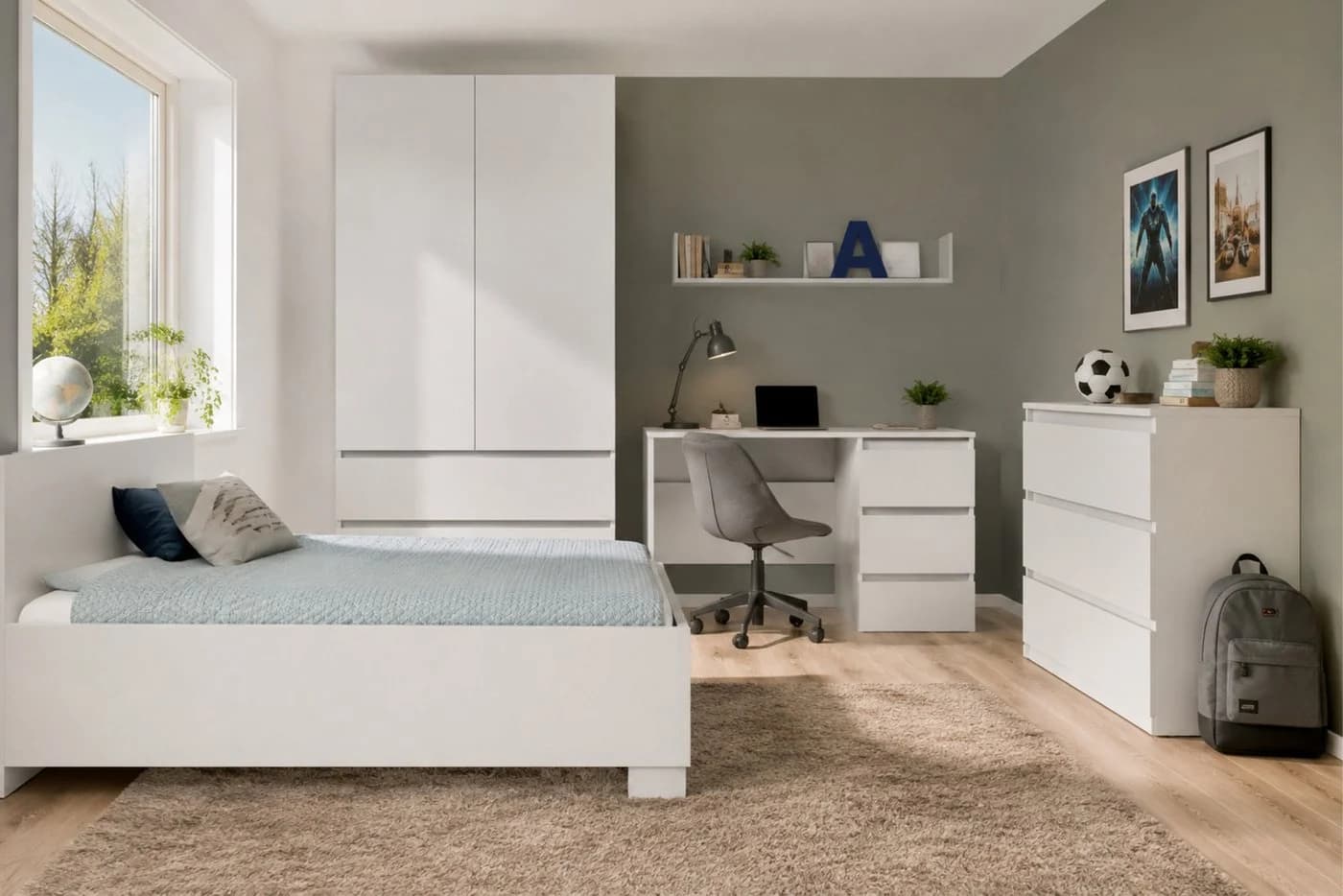 Deine Möbel 24 Jugendzimmer-Set SIMO F 4-tlg. Weiß Modern