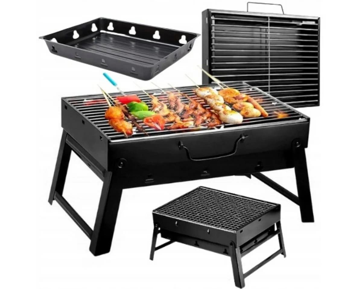 R2 Invest Klappgrill Koffer Holzkohlegrill Schwarz Tragbar
