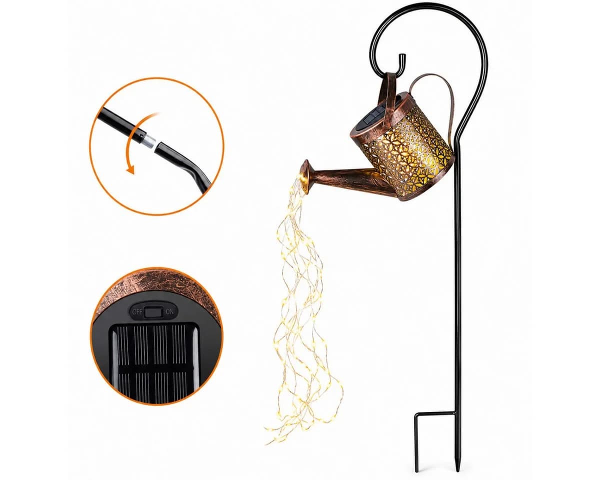 R2 Invest Solar Gartenleuchte Gießkanne mit Wasserfall-Effekt und LED