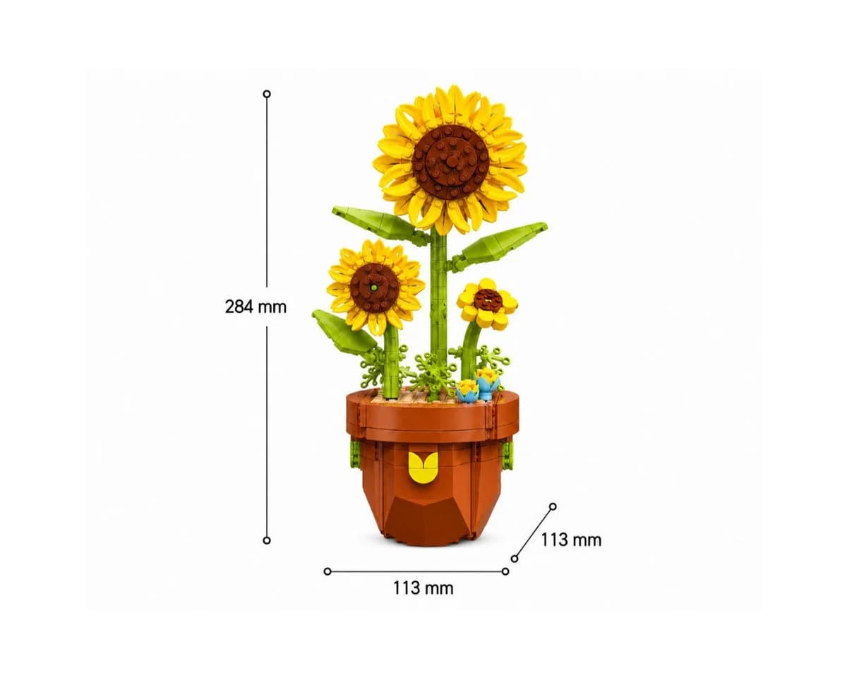 R2 Invest Klemmbaustein Set Sonnenblumen in Blumentopf 359 Teile