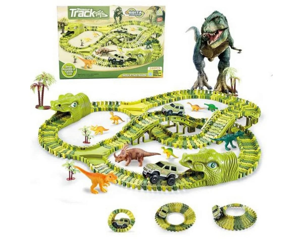 R2 Invest Autorennbahn Dinosaurier 270-tlg. Flexible Dino Track Spielset