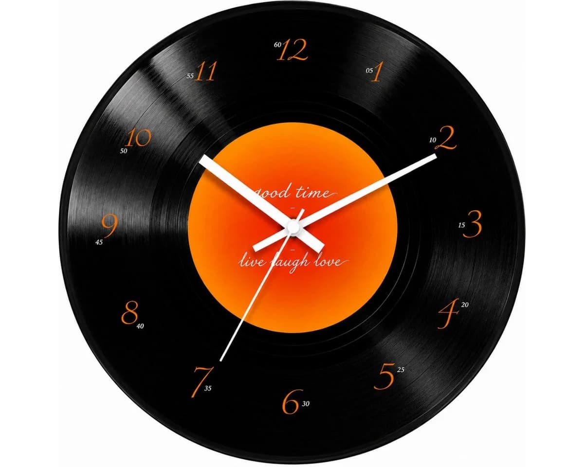 R2 Invest Wanduhr Retro Schallplatte Schwarz/Orange 30 cm - Bild 2