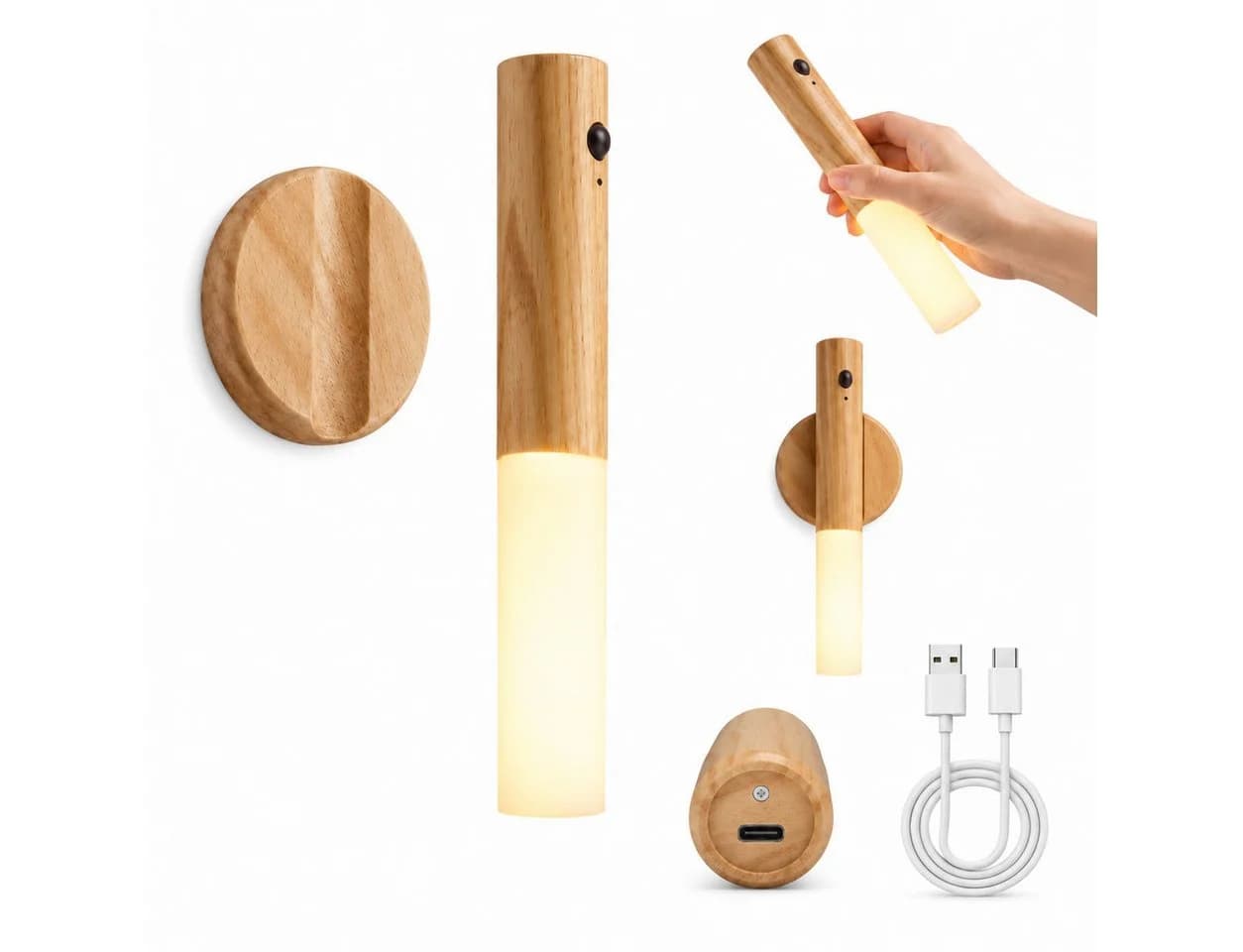 R2 Invest LED Wandleuchte mit Sensor USB-C Warmweiß Holzoptik - Bild 2