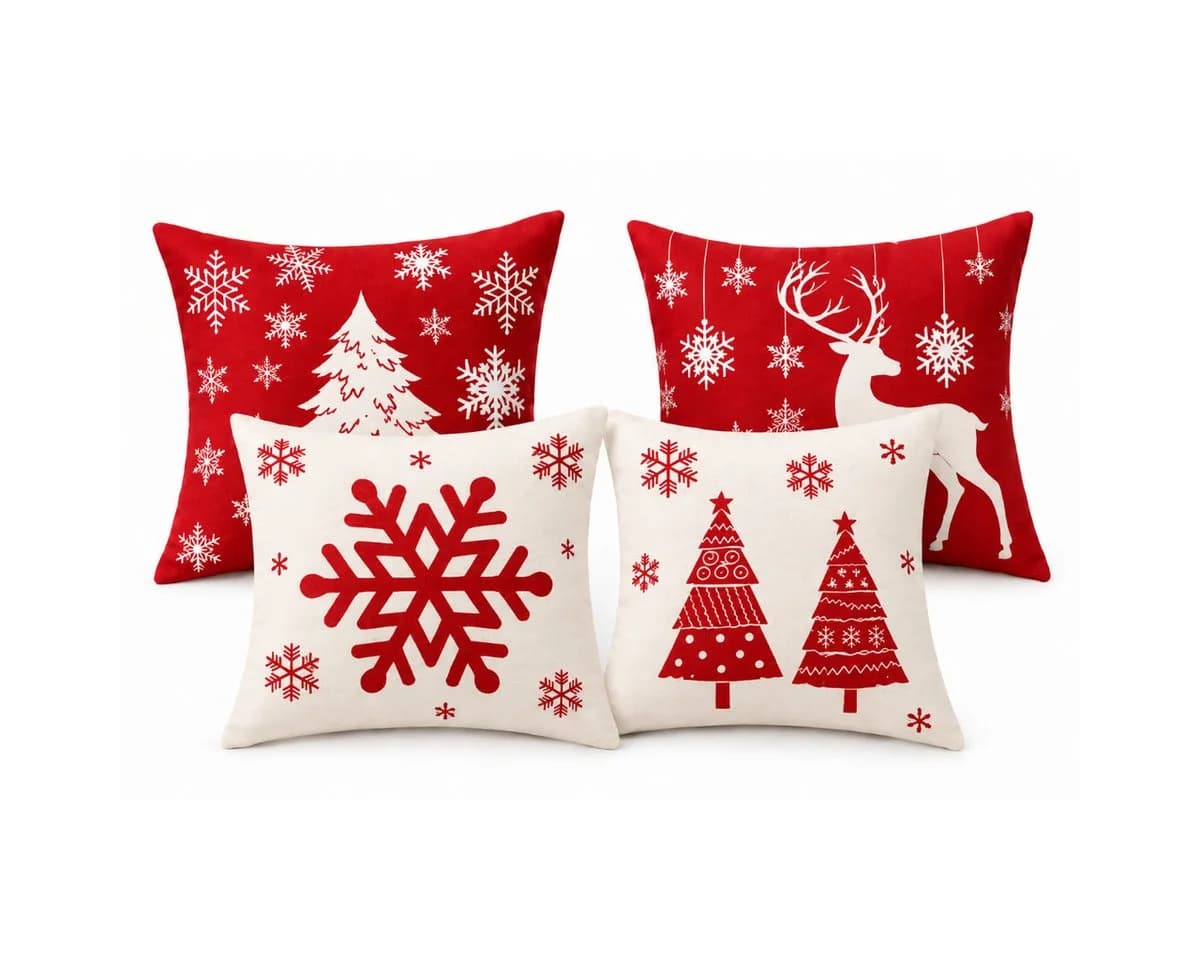 R2 Invest Weihnachts-Kissenbezug 45x45 cm 4er Set Rot/Weiß