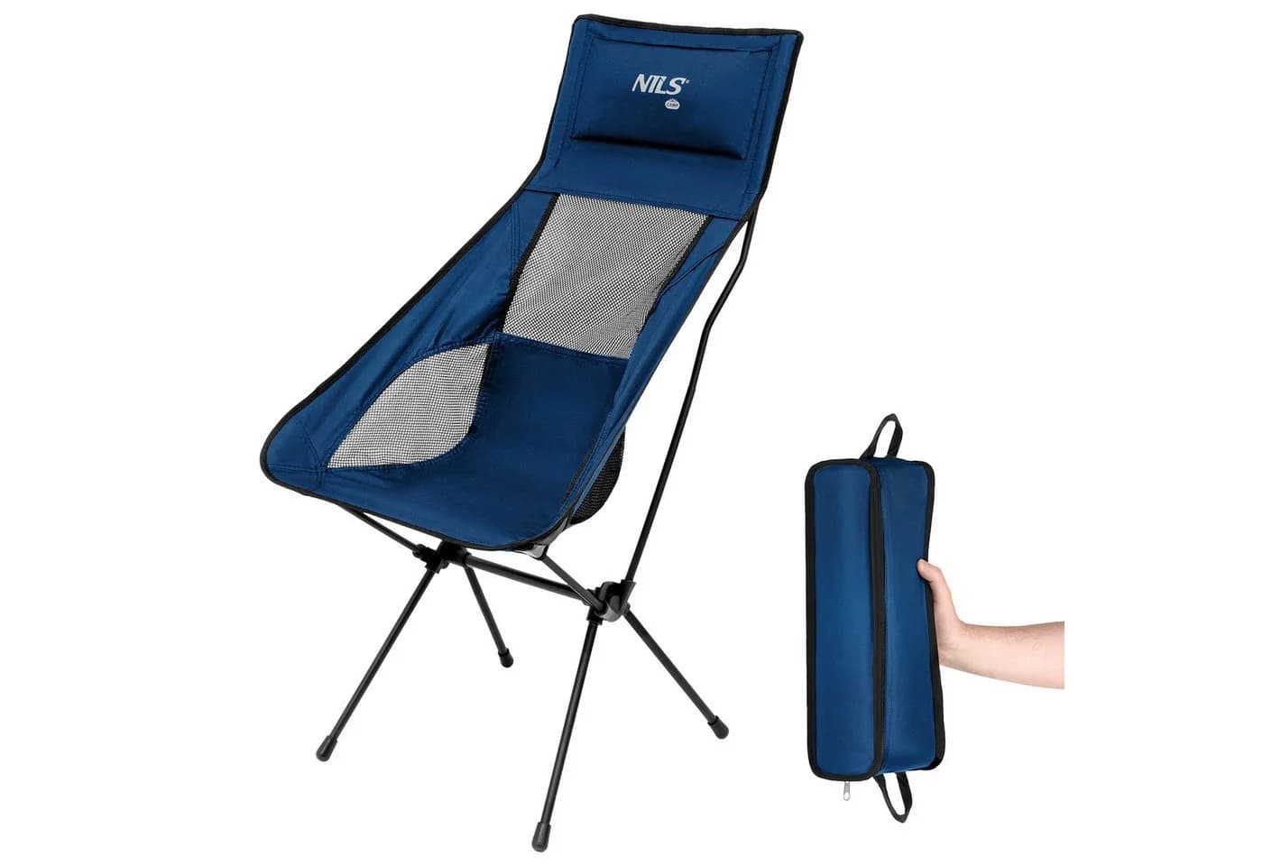 NILS CAMP Campingstuhl Ultraleicht Faltstuhl mit Hoher Rückenlehne Blau - Bild 2