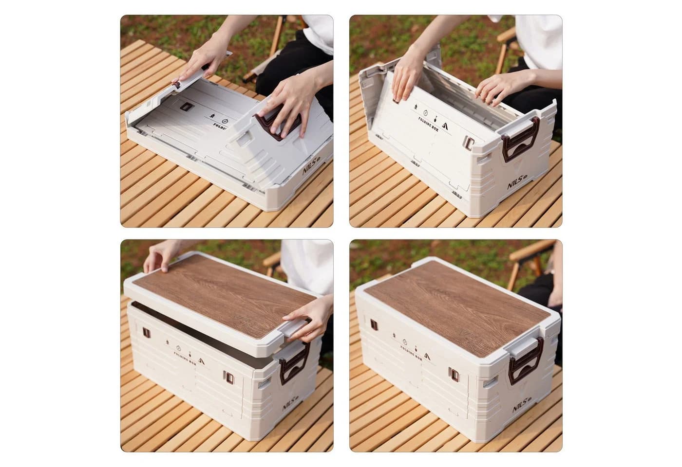 NILS CAMP Aufbewahrungsbox 2in1 Klappbare Campingkiste 32L mit Brett