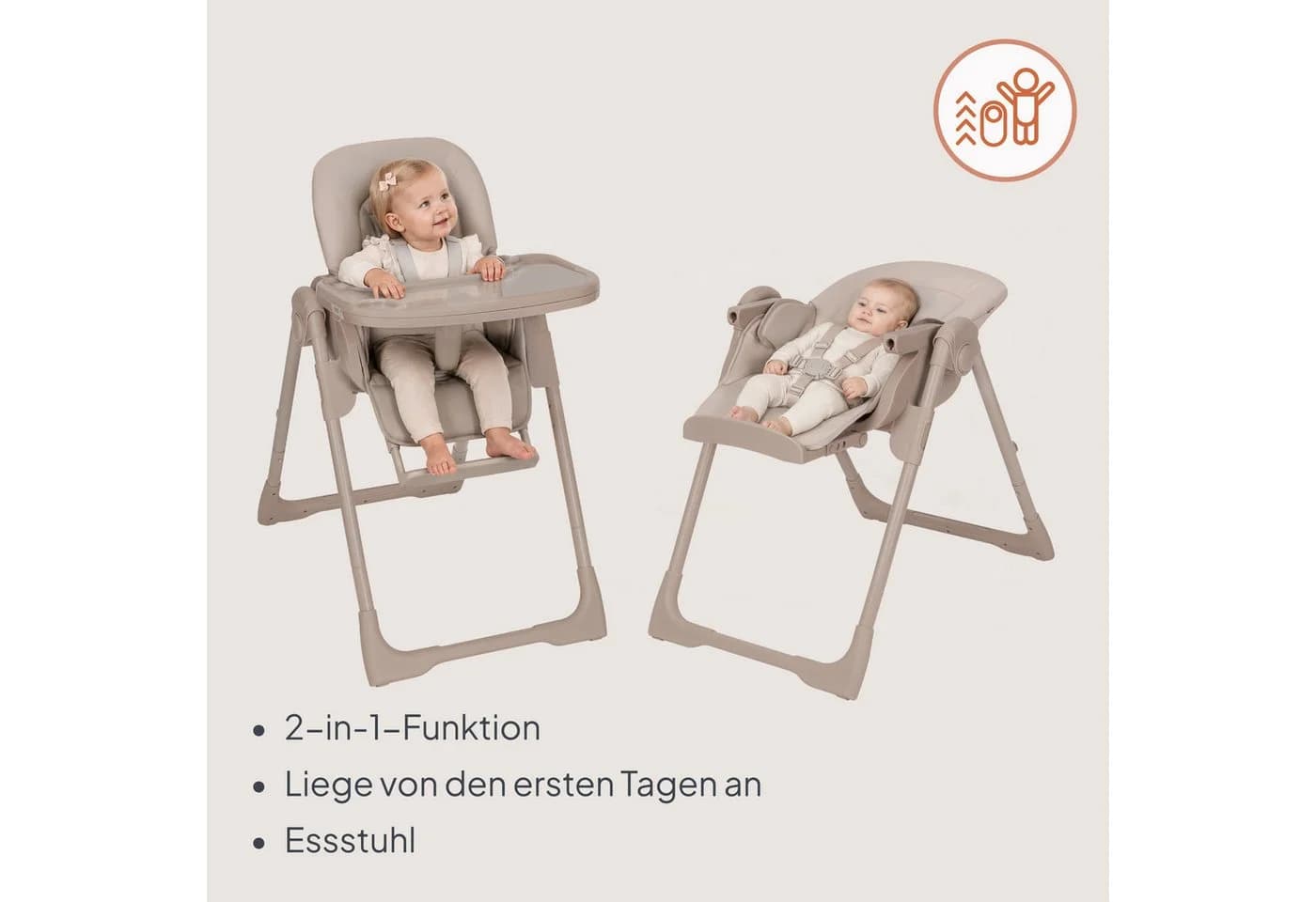 Lionelo Hochstuhl LINN PLUS Set Beige 2in1 Liegefunktion 6 Höhen - Bild 3