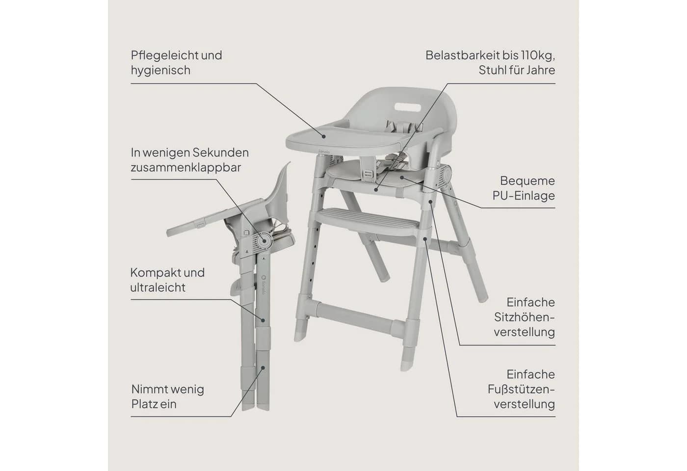 Lionelo Hochstuhl MATT 5in1 Grau Klappbar
