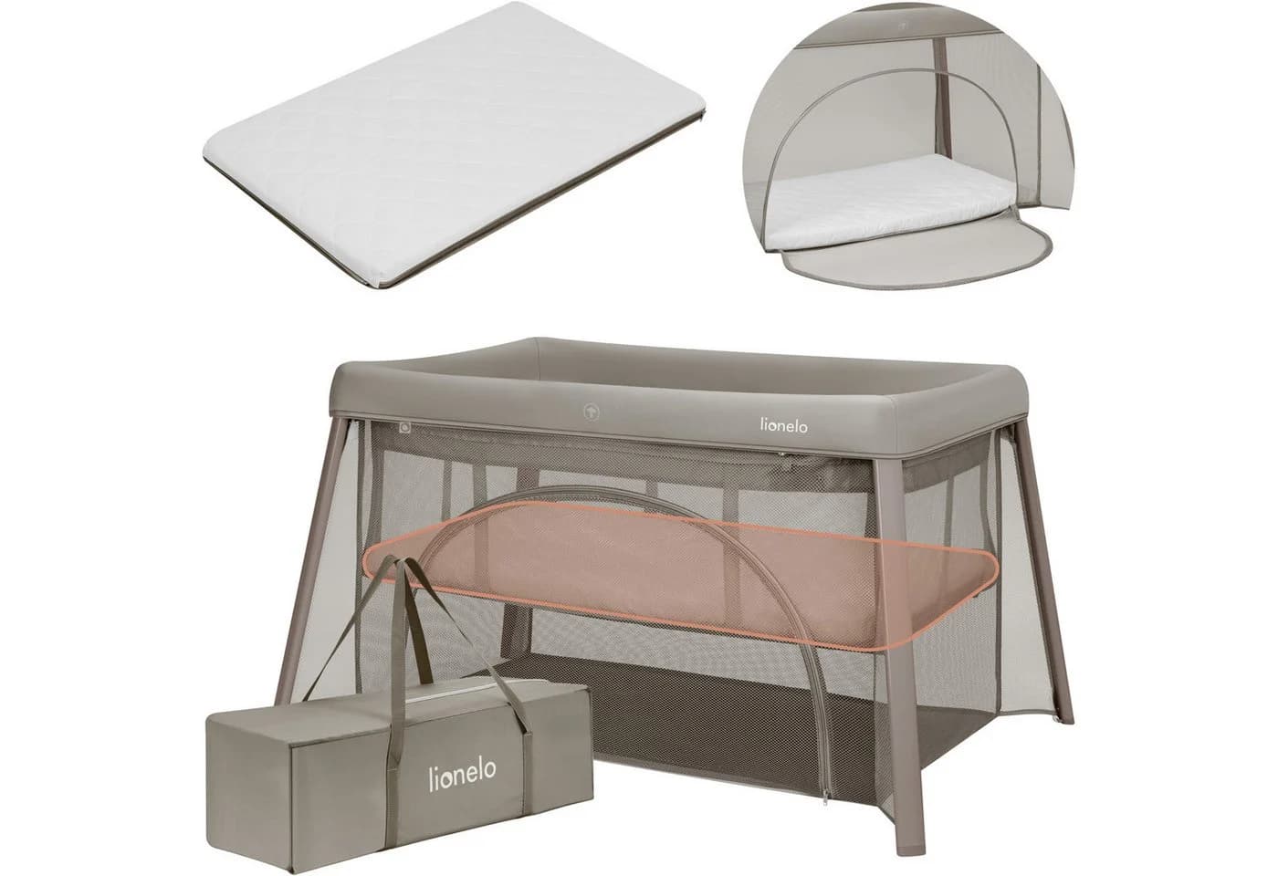 Lionelo Baby-Reisebett MILA Beige 2-in-1 mit Matratze - Bild 3