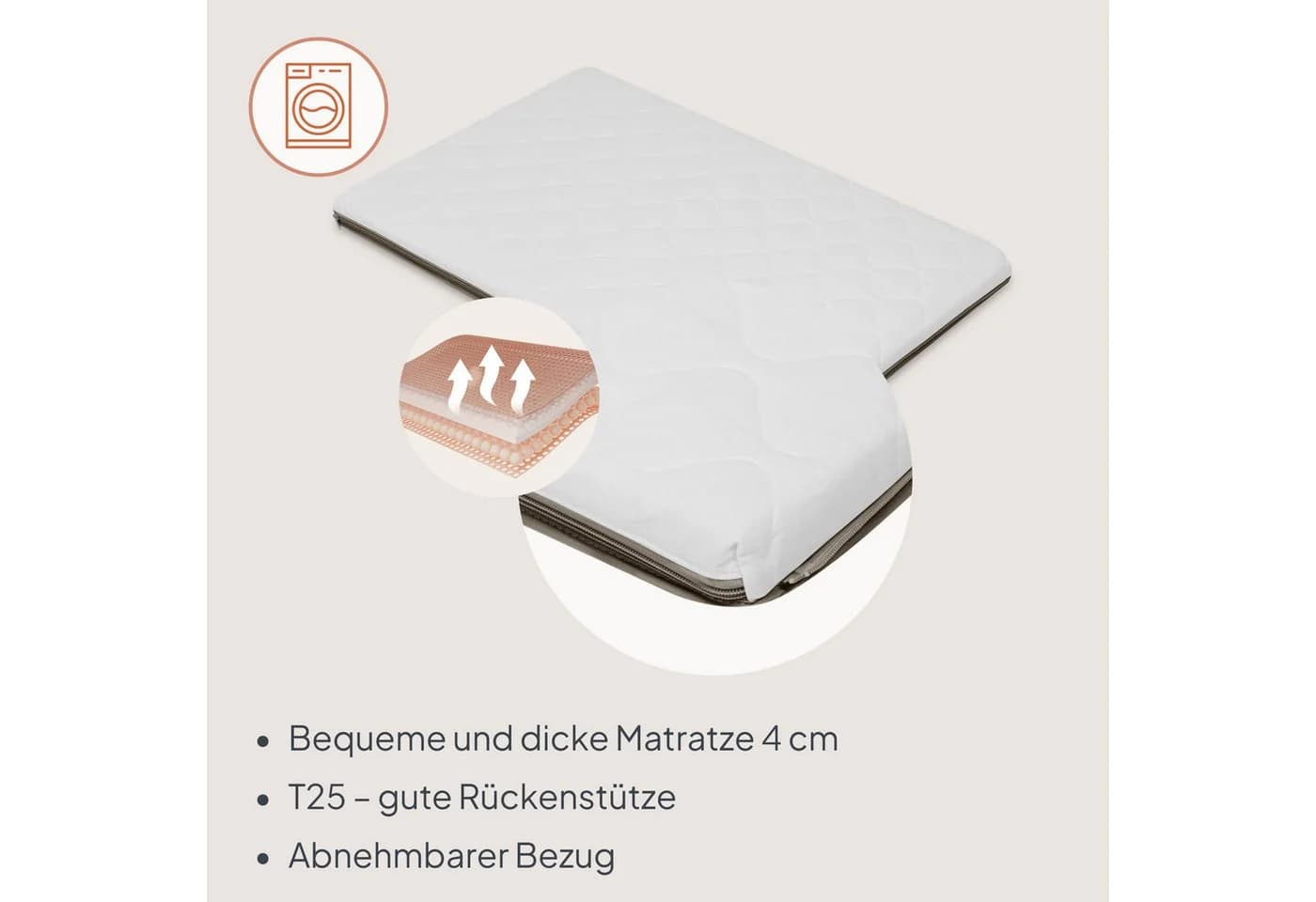 Lionelo Baby-Reisebett MILA Beige 2-in-1 mit Matratze - Bild 5