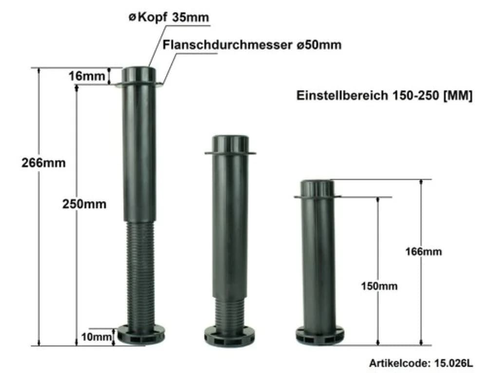 Prima-Online Möbelfuß verstellbar Schwarz ABS