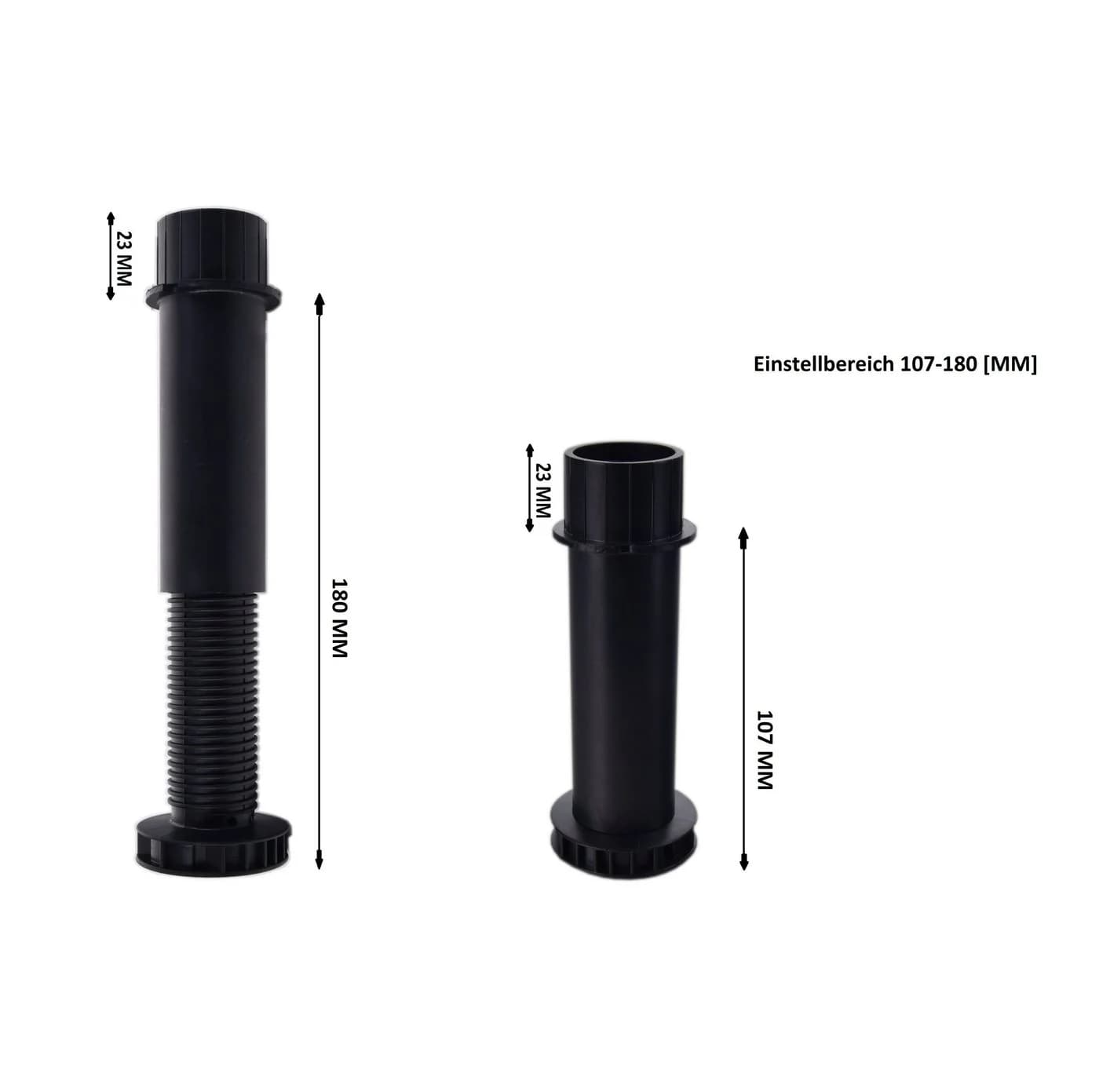 Prima-Online Möbelfuß Stützfuß verstellbar 107-180mm Kunststoff