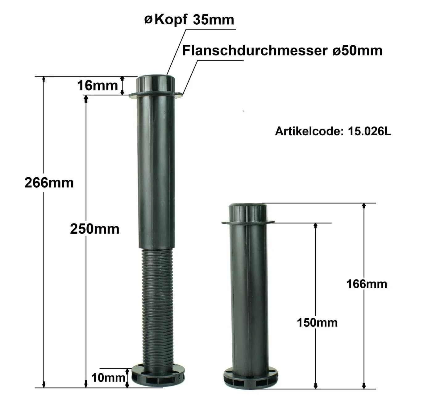 Prima-Online Möbelfuß Stützfuß verstellbar 15-24,5cm Kunststoff