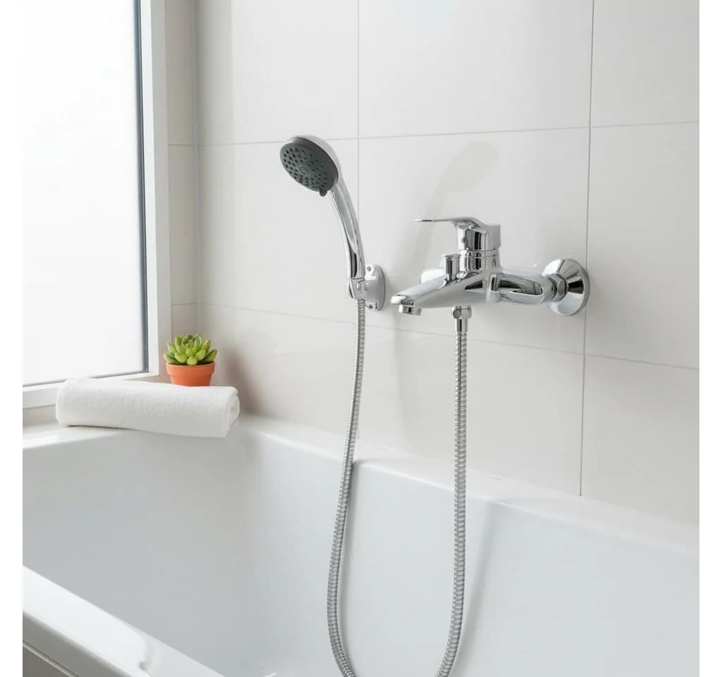 Faizee Möbel Badarmatur VESTO Silber Einhand-Badewannenarmatur mit Handbrause - Bild 3